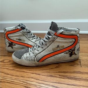 Golden Goose Slide sneakers in crackled suede with leopard print star EU43